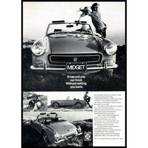 1972 MG Midget 2 Door Convertible Roadster Romance Field Ocean Classic Car Decor